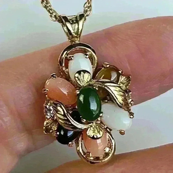 Gold-toned Multi Gemstone & tiny CZ earrings and necklace set - Picture 10 of 13